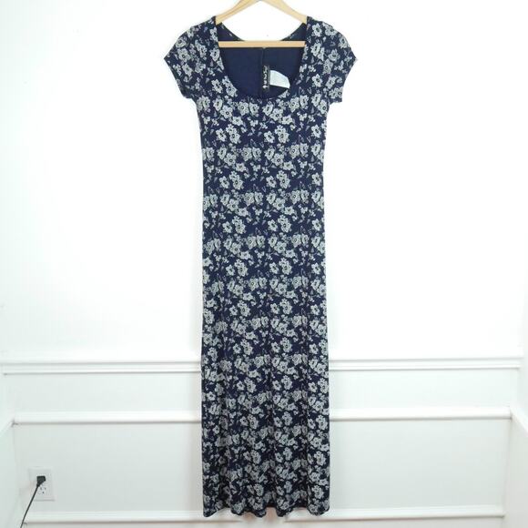 Vintage Medium Maxi Dress 90s Whimsigoth Grunge Slinky Floral Cottagecore Dainty - Picture 1 of 6